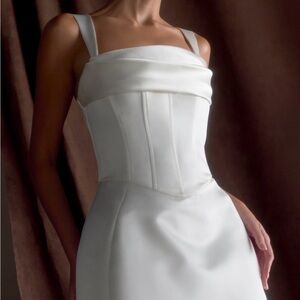Meshki Isabel Satin Corset Mini Dress White-Elegant White Satin Dress